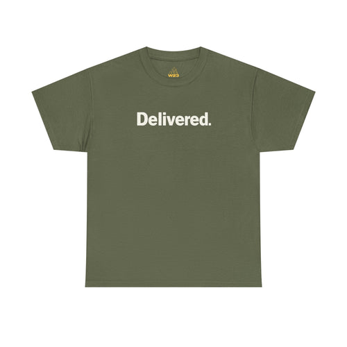 Delivered. Heaven Sent Christian T-Shirt — Faith-Based Graphic Tee with Back Label Design