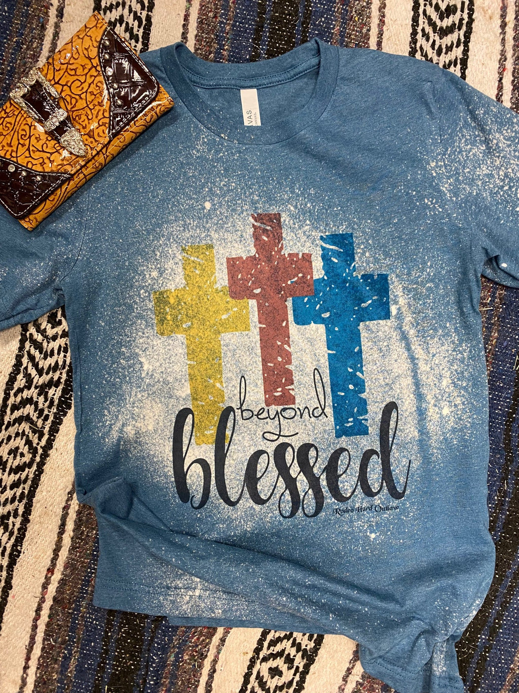 Beyond Blessed Cross Western Graphic Tee | Faith-Based Western Heather Teal Bella + Canvas 3001 T-Shirt